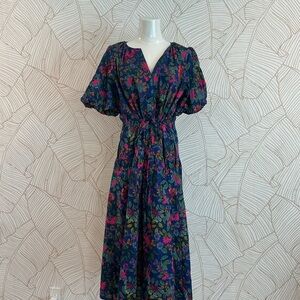 beachlunchlounge Navy Floral Puff Sleeve Maxi Dress